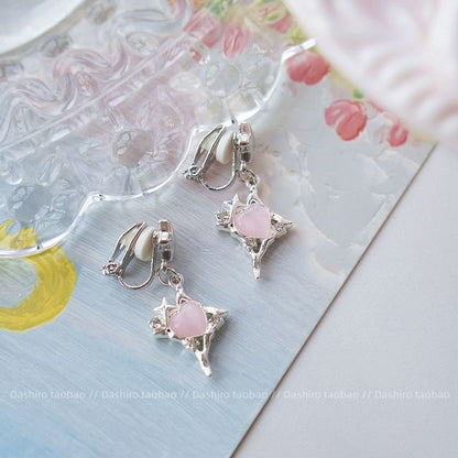 Star On Heart / Earring Drop Rhinestone Clip