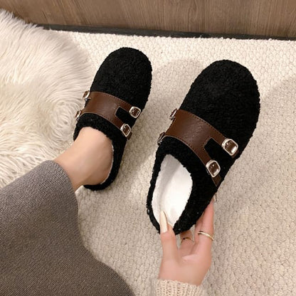 Buckled Fleece Mules