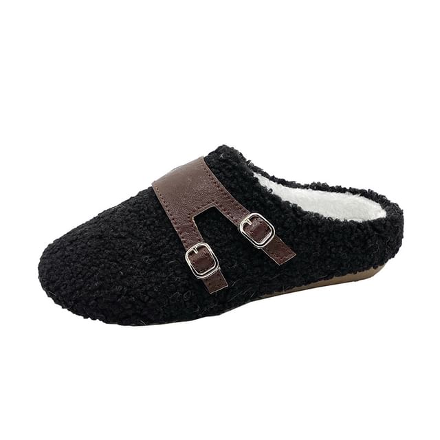 Buckled Fleece Mules