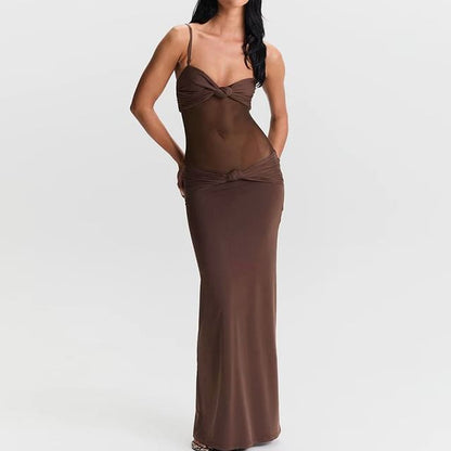 Mesh Panel Knot Bodycon Maxi Dress
