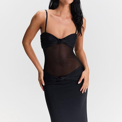 Mesh Panel Knot Bodycon Maxi Dress