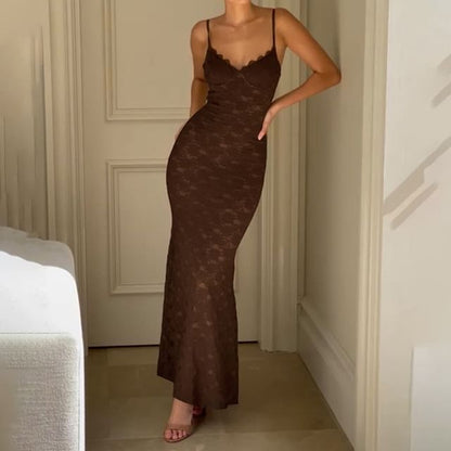 V-Neck Open Back Lace Mermaid Maxi Dress