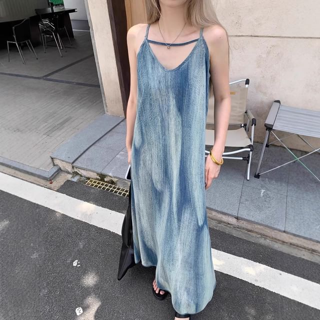 V-Neck Tie Dye A-Line Maxi Dress