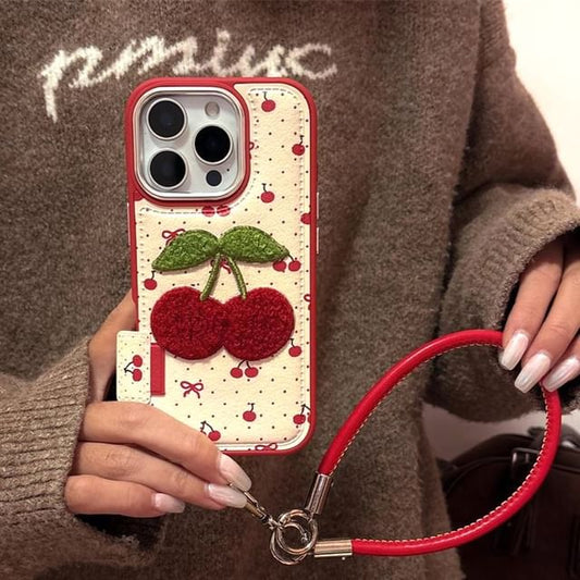Case Embroidered Phone Set Strap Cherry /