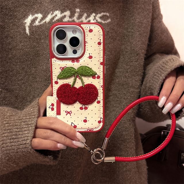 Case Embroidered Phone Set Strap Cherry /