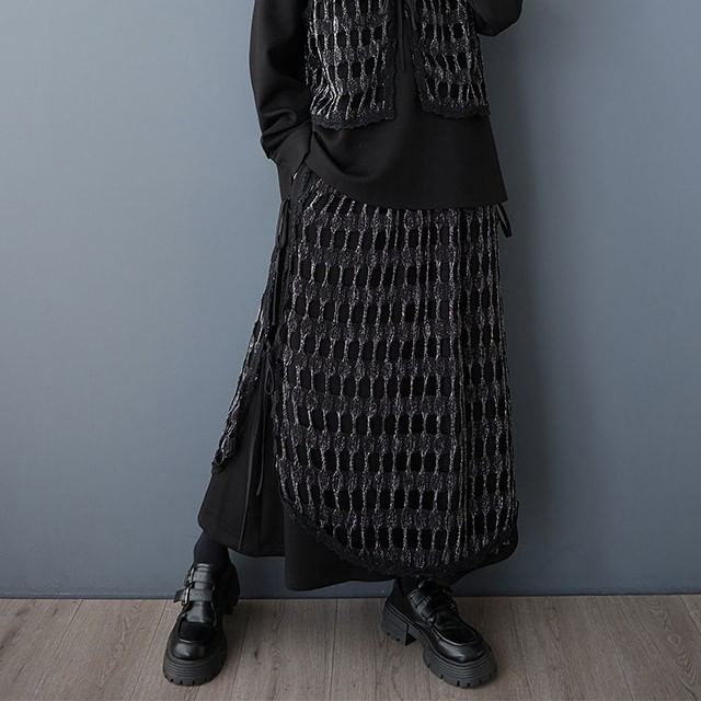 Mesh Panel Top & Midi A-Line Skirt Set