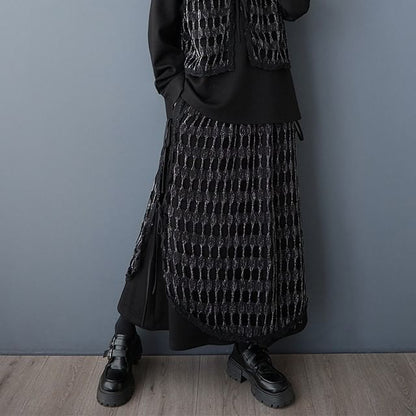 Mesh Panel Top & Midi A-Line Skirt Set