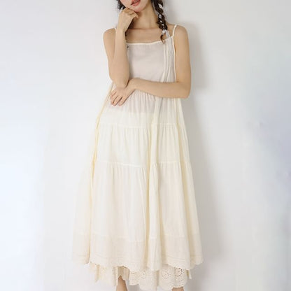 Lace Trim A-Line Maxi Dress