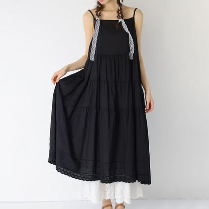 Lace Trim A-Line Maxi Dress