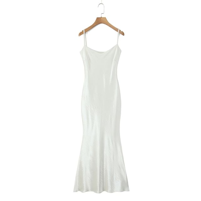 Satin Mermaid Midi Dress Plus Size Thin Straps