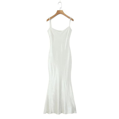 Satin Mermaid Midi Dress Plus Size Thin Straps
