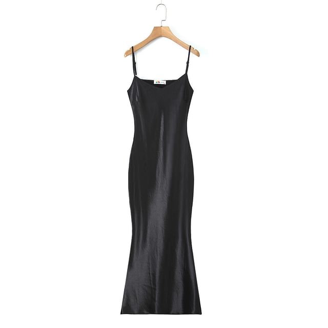 Satin Mermaid Midi Dress Plus Size Thin Straps