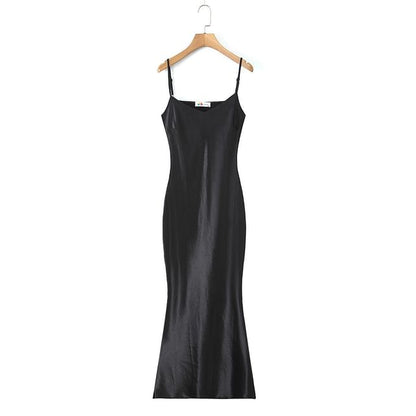Satin Mermaid Midi Dress Plus Size Thin Straps