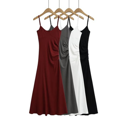 Open Back Ruched A-Line Midi Dress