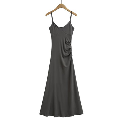 Open Back Ruched A-Line Midi Dress