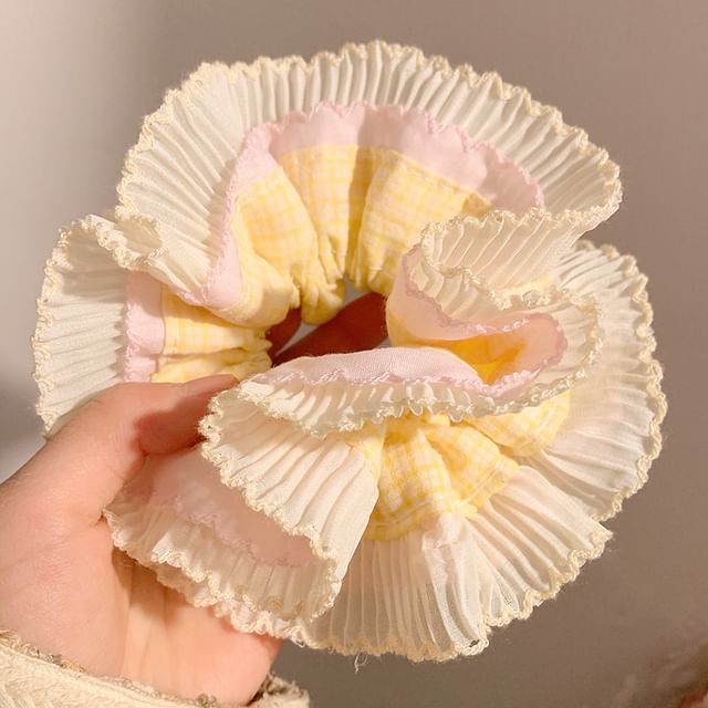 Scrunchie Plaid Panel Pleated