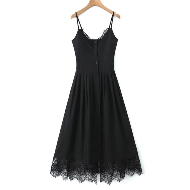 V-Neck Lace A-Line Midi Dress