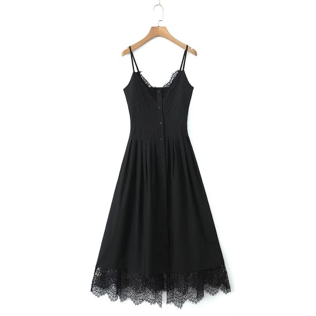 V-Neck Lace A-Line Midi Dress