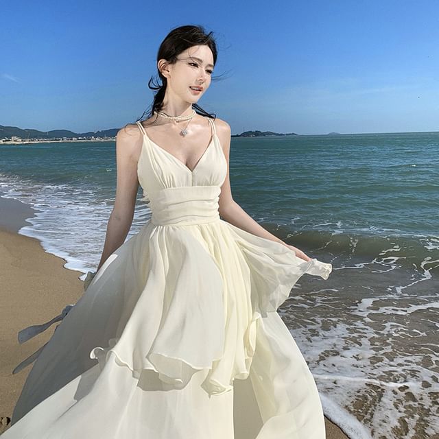 V-Neck A-Line Maxi Dress