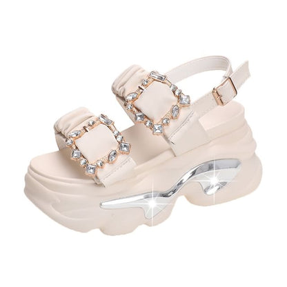 Platform Rhinestone Ruched Sandals