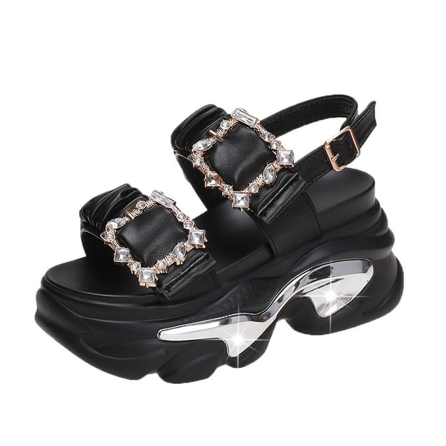Platform Rhinestone Ruched Sandals