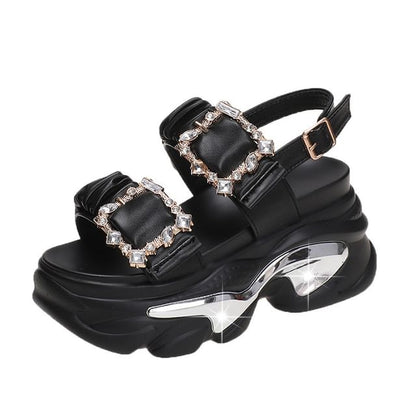Platform Rhinestone Ruched Sandals