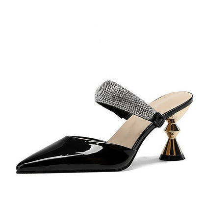 Rhinestone Pointed Toe Stiletto Heel Mules