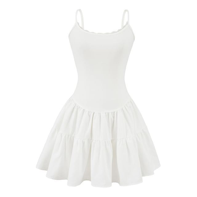 Scoop Neck Lace Trim Open Back A-Line Mini Dress