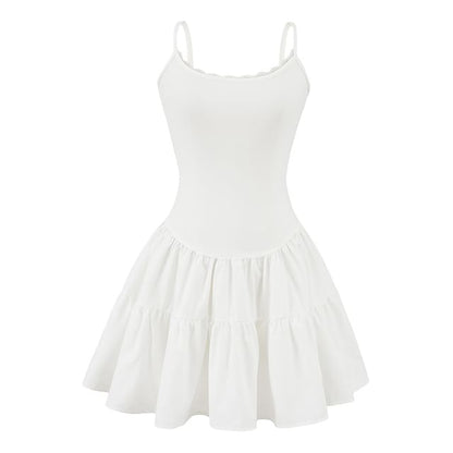 Scoop Neck Lace Trim Open Back A-Line Mini Dress