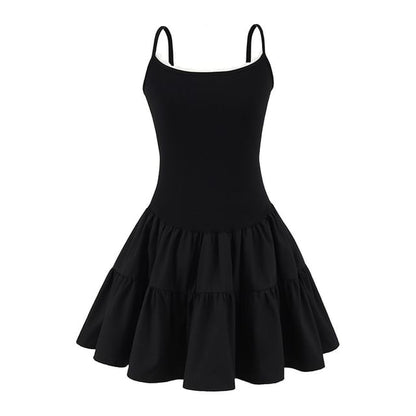 Scoop Neck Lace Trim Open Back A-Line Mini Dress