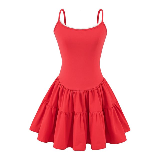 Lace-Trim Slim-Fit Mini A-Line Dress Thin Straps