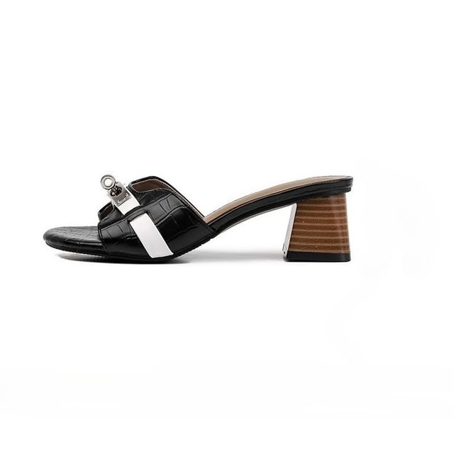 Chunky Heel Buckled Slide Sandals
