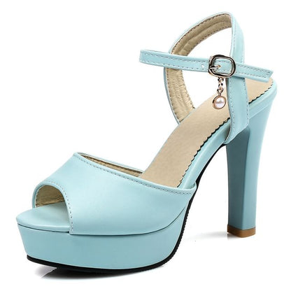 Peep Toe Faux Pearl Platform Chunky Heel Sandals