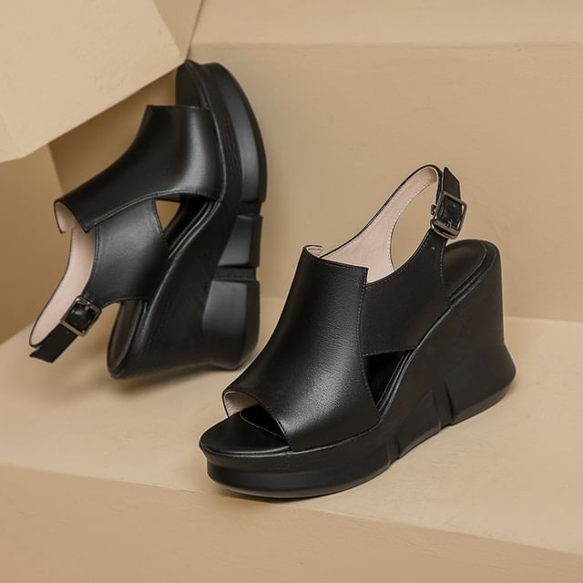 Cutout Platform Wedge Sandals