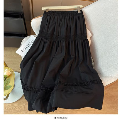 Ruffle Trim High-Rise A-Line Skirt - Elegant