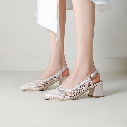 Chunky Heel Pointed Toe Mesh Slingback Sandals