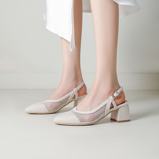 Chunky Heel Pointed Toe Mesh Slingback Sandals