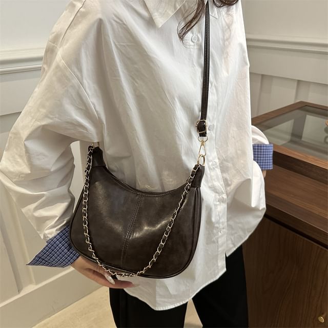 Faux Leather Plain Hobo Bag
