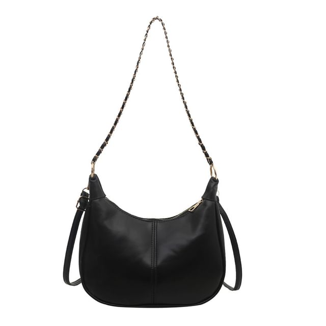 Faux Leather Plain Hobo Bag