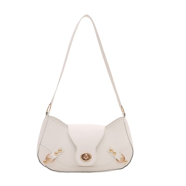 Faux Leather Buckled Flap Hobo Bag