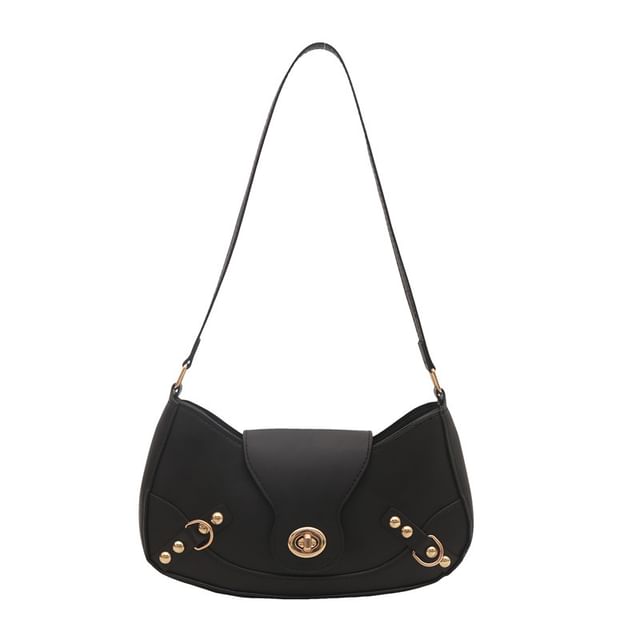 Faux Leather Buckled Flap Hobo Bag