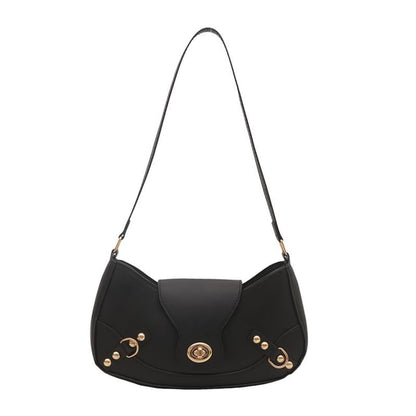 Faux Leather Buckled Flap Hobo Bag