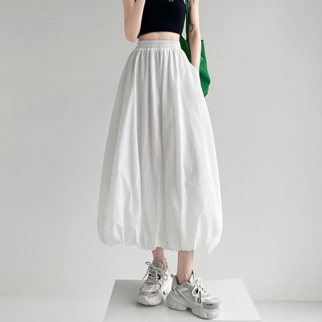Elevated Bubble Hem Midi Skirt