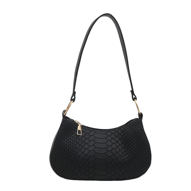 Crocodile Grain Faux Leather Shoulder Bag