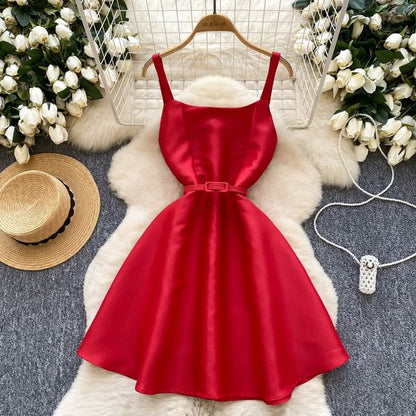 Plain Mini A-Line Dress with Spaghetti Straps