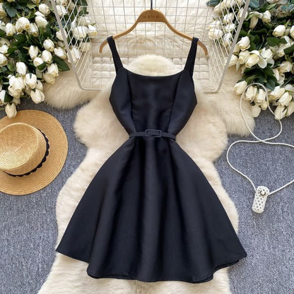 Plain Mini A-Line Dress with Spaghetti Straps