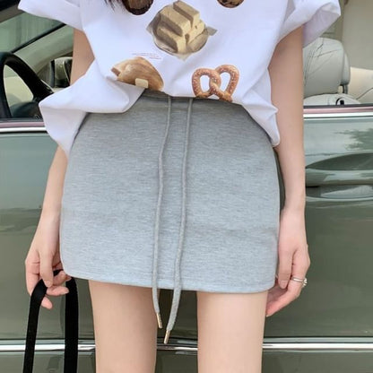 Plain High-Rise A-Line Mini Skirt - Cotton Blend