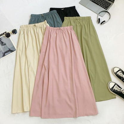 Casual Maxi A-Line Skirt with Drawstring Waist