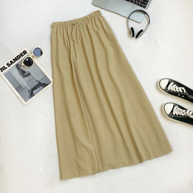 Casual Maxi A-Line Skirt with Drawstring Waist