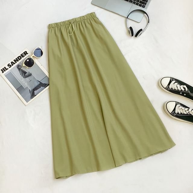 Casual Maxi A-Line Skirt with Drawstring Waist